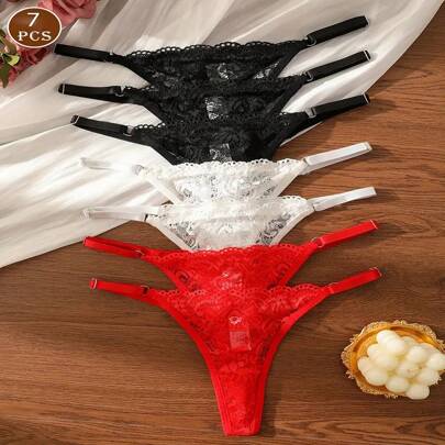 7 pezzi Perizoma femminile in pizzo floreale sexy