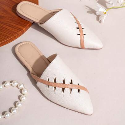 Eleganti mule piatte senza back, slip-on, con ricamo