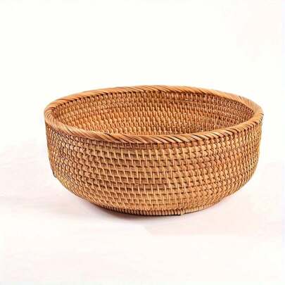 1 pezzo/3 pezzi Cesta portafrutta intrecciata in rattan, cesta rotonda per il pane, cesta decorativa per il soggiorno, scaffale per ripiani di bagno,