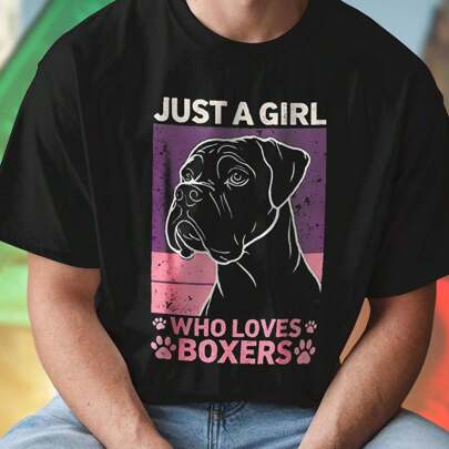 JUST A GIRL WHO LOVES BOXERS Maglietta Uomo Moda Casual Estiva T Shirt Regalo Originale Amante Boxer Idea Regalo Divertente Super Offerta Stile Unico