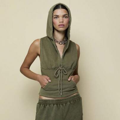 Top senza maniche con hoodie /Abbigliamento vacanziero Y2K per donne e donne, vestiti estivi per uscire, abbigliamento carino