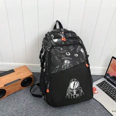 Nuovo zainetto versatile e alla moda con motivo astronauta cartoni animati, zainetto funzionale per uomo, borsa da viaggio, borsa per la scuola