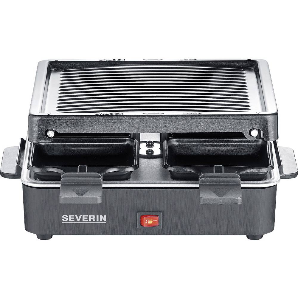 Severin 2370 Raclette Rivestimento antiaderente, 4 vaschette, Funzione grill Nero