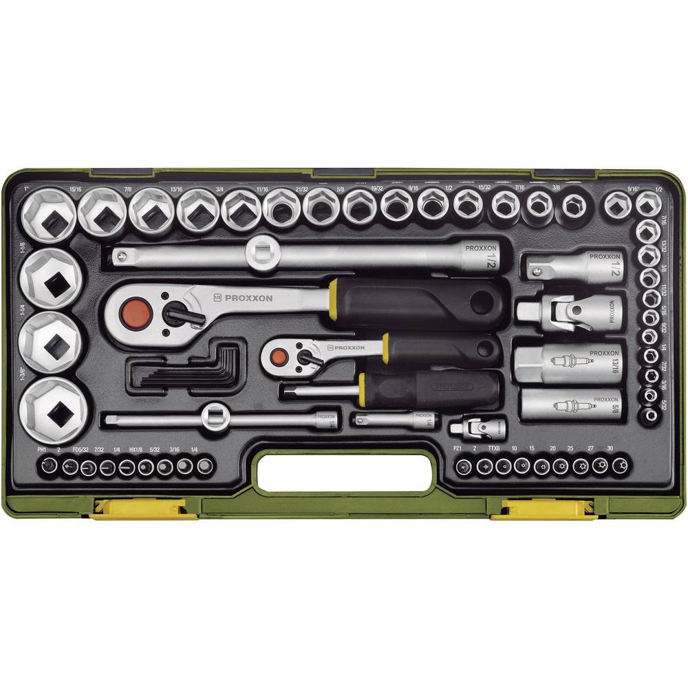Proxxon Industrial Super-set Kit di chiavi a bussola imperiale (pollici) 1/4 (6.3 mm), 1/2 (12.5 mm) 65 parti 23294