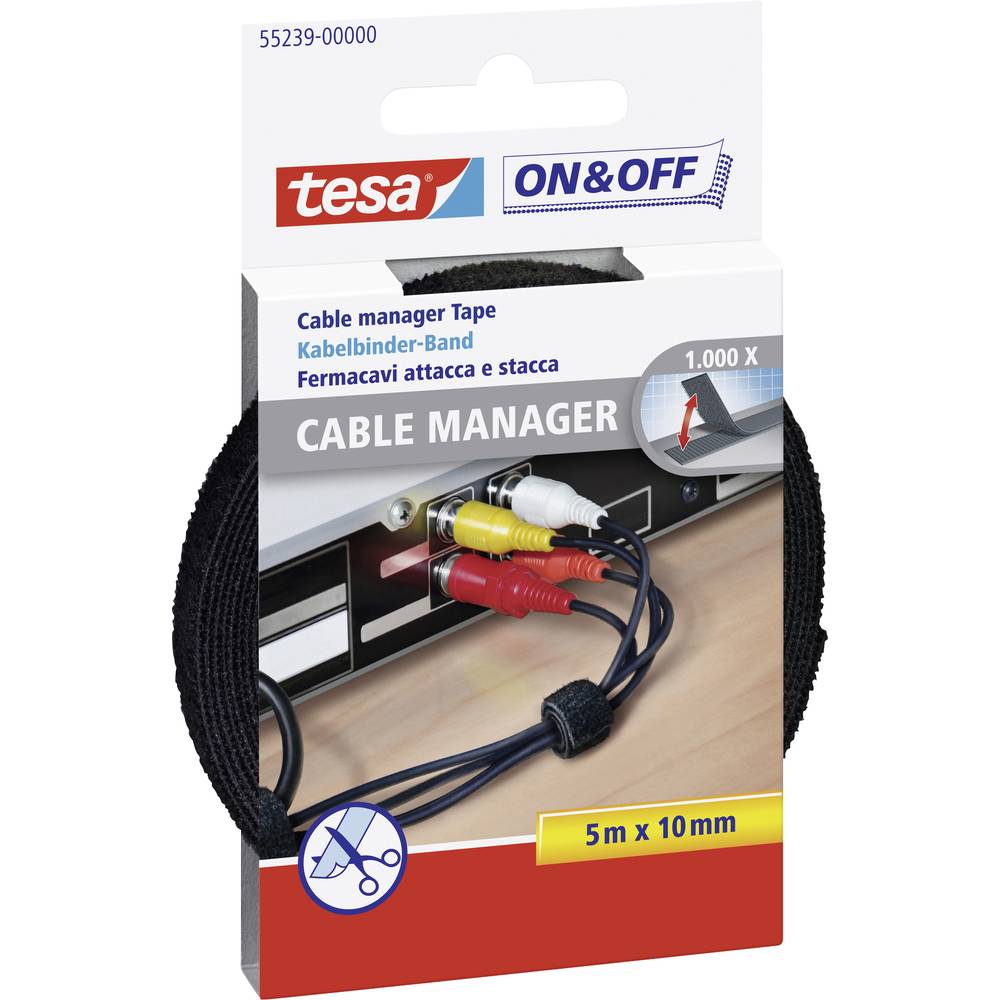 TESA On & Off 55239-00-00 Fascette a strappo per raggruppare Lato morbido e lato rigido (L x L x A) 5000 mm x 10 mm x 5 m Nero 1 pz.