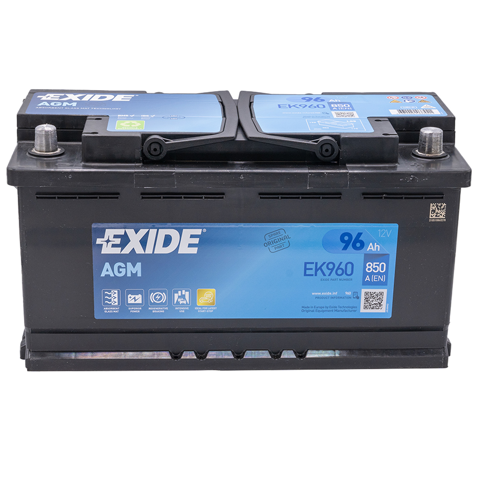 Batteria Auto Exide Agm 96 Ah 850A Start-Stop