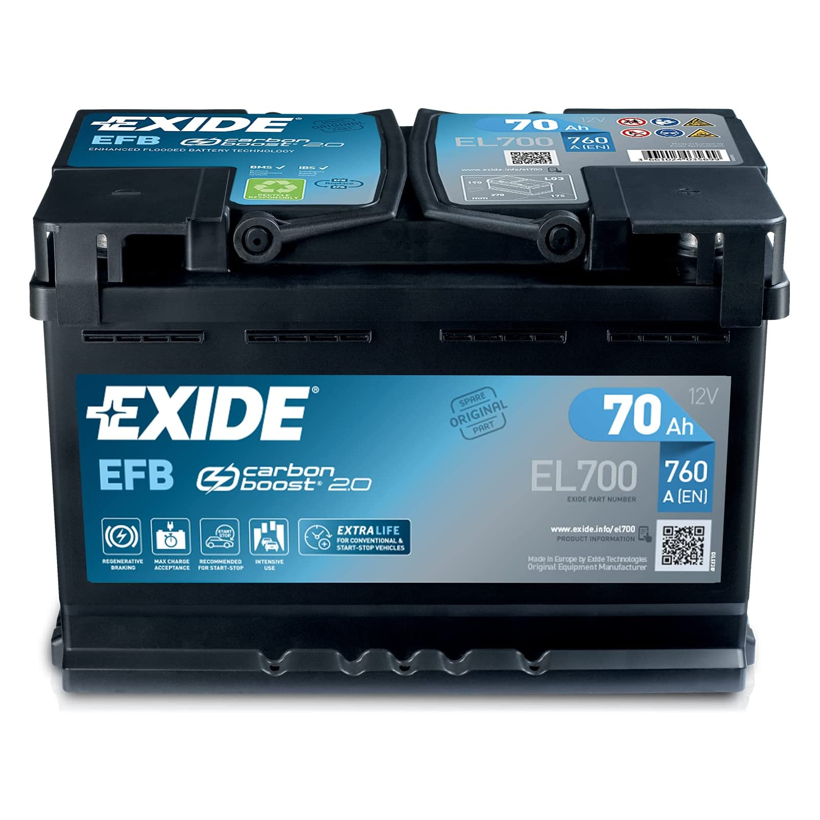 Batteria Exide 70Ah 720A Start-Stop EFB