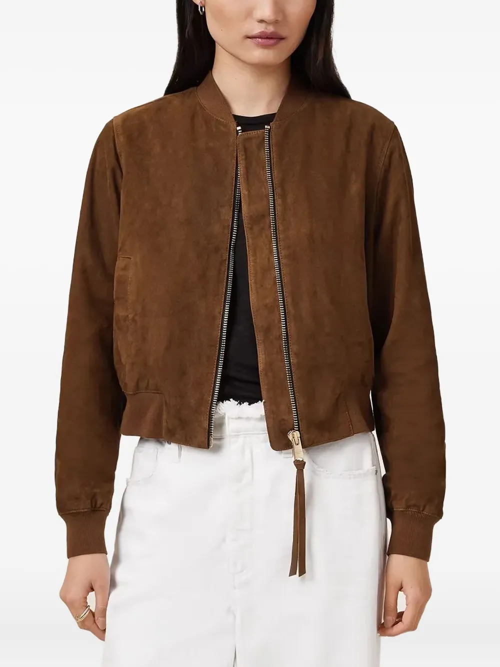 AllSaints suede zip-front leather jacket - Marrone