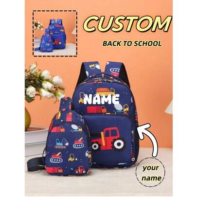 Zaini e borselli da petto personalizzabili per bambini, borse scolastiche con nomi personalizzati o messaggi per le vacanze. Nuovo set di due borse pe
