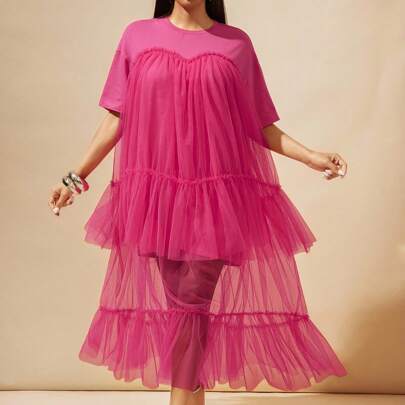 Abito lungo con gonna in tulle a balze, stile festival, boho, hippie, per l'estate, vestiti estivi per donna, vestiti estivi da donna, abbigliamento e