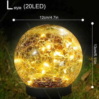 Luci da giardino a LED solari, progettate con sfere in vetro crepato, luci da esterno per giardino, lampadine da terra a sfera di vetro crepato per de