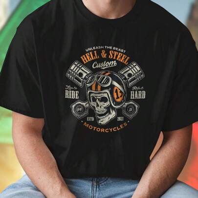 UNLEASH THE BEAST HELL AND STEEL Maglietta Uomo Moto Born to RIDE Ride to HARD MOTORCYCLES Stile Biker Streetwear Casual Moda Regalo Idea NovitÃ   Des