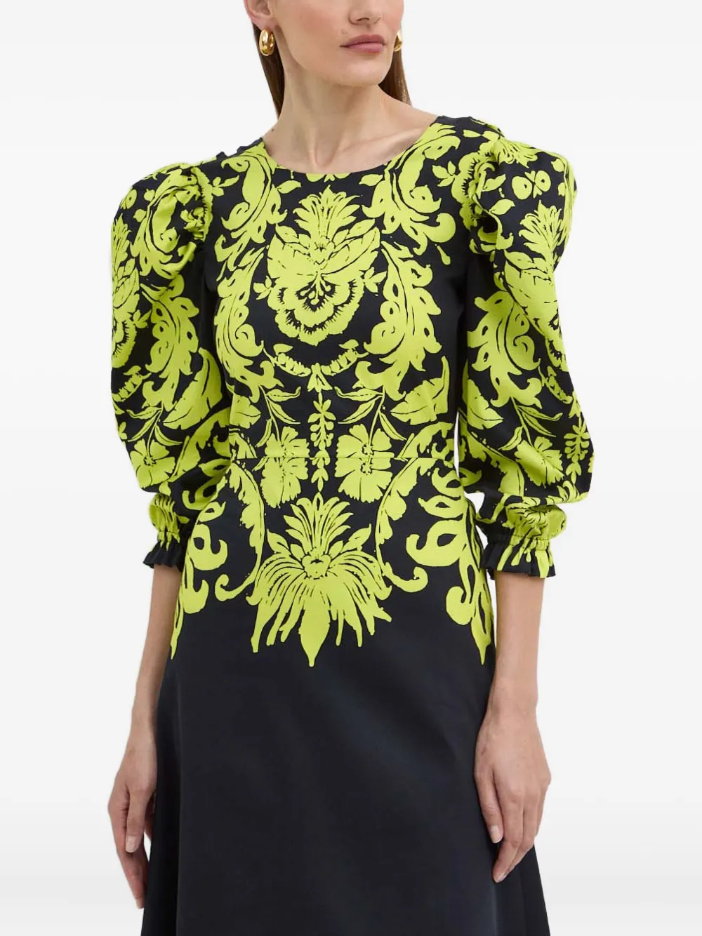 LUISA SPAGNOLI puff-sleeve floral-print dress - Nero