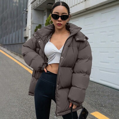 Cappotto imbottito con cappuccio e cerniera frontale da donna, abbigliamento invernale da donna, cappotto invernale da donna