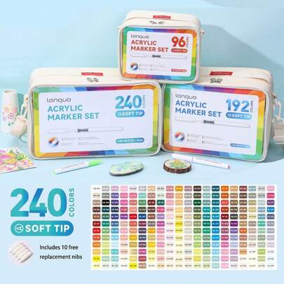 Pennarelli acrilici liquidi diretti Languo da 240/192/96 colori con borsa per il trasporto, adatti per studenti, uso artistico e professionale, con pu