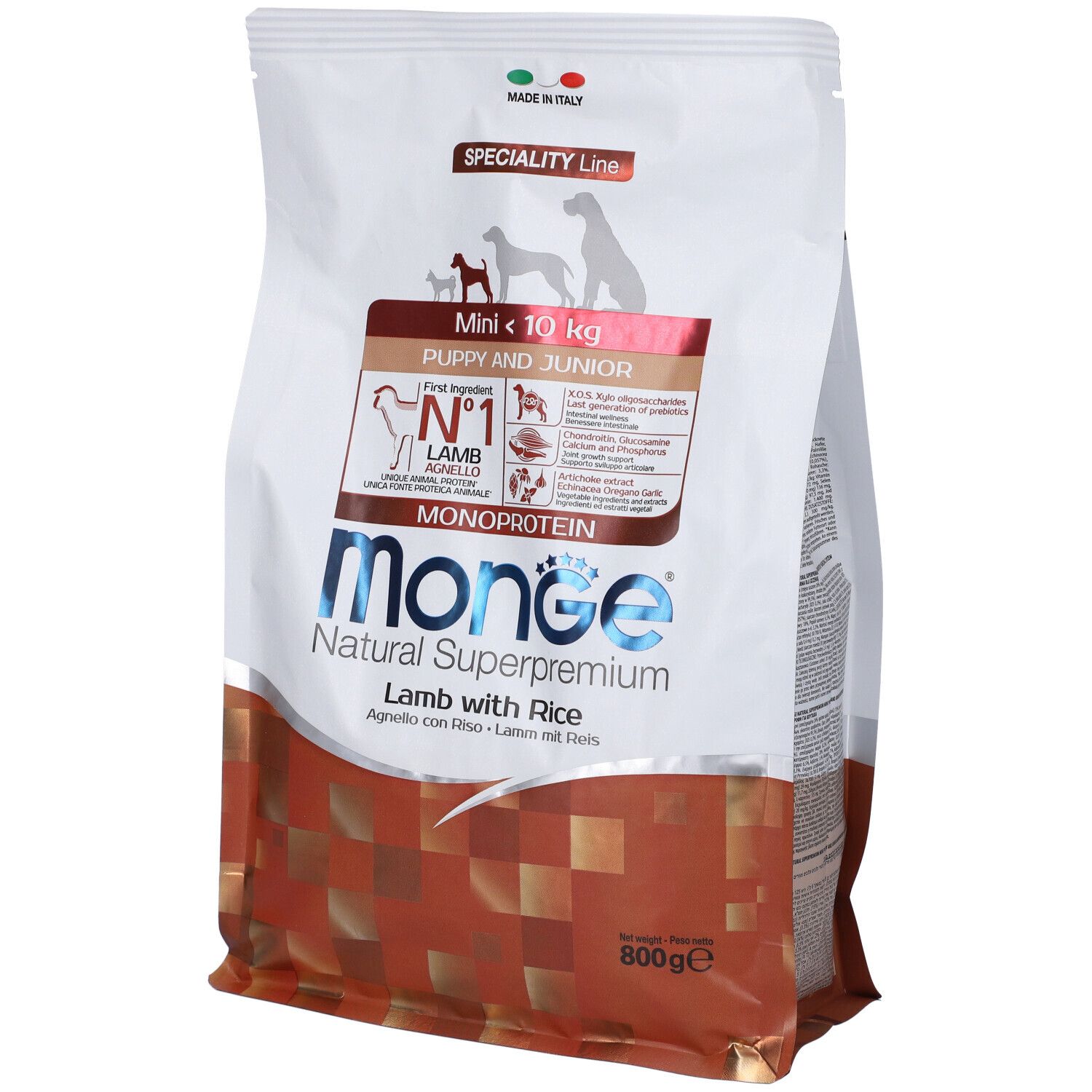 Monge Monoprotein per Cani Mini Puppy & Junior con Agnello Riso 800g 8