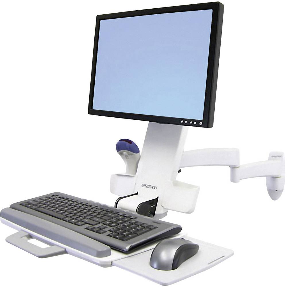 Ergotron Combo Arm 200 Series 1 parte Supporto a muro per monitor 25,4 cm (10) - 61 cm (24) Bianco Ripiano per Tastiera, Inclinabile, Girevole, Rotant