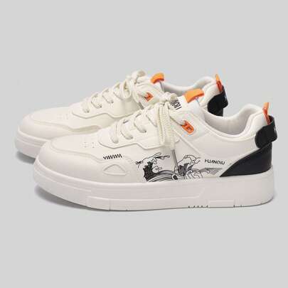 2025 Nuove scarpe da uomo, scarpe sportive nere, scarpe da skateboard con stampa paesaggistica, scarpe bianche alla moda. Scarpe bianche versatili, le