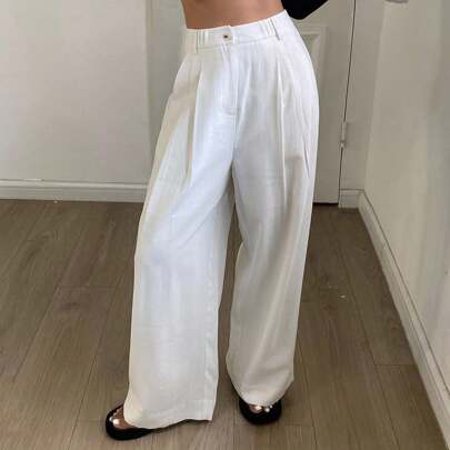 Pantaloni larghi in lino morbido da donna, pantaloni casual per l'autunno