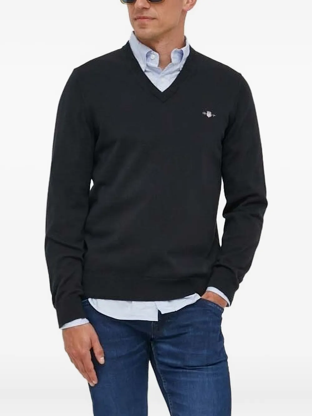 Gant V-neck cotton sweater - Nero
