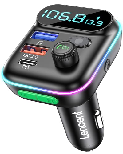 Lencent Trasmettitore Fm Bluetooth 5.0 Auto, Adattatore Bluetooth Auto Radio Con Suono Hi-Fi Lossless, Pd Usb-C 3.0 E Qc3.0, Ricarica Rapida, Chiamate