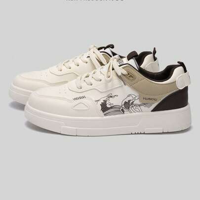 2025 Nuove scarpe da uomo, scarpe sportive nere, scarpe da skateboard con stampa paesaggistica, scarpe bianche alla moda, scarpe bianche con stampa ad