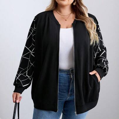 Giacca bomber taglie forti/Abbigliamento autunnale/Abbigliamento invernale donna/Abbigliamento invernale taglie forti, Giacca invernale nera con zip,