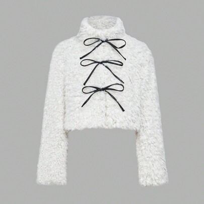 Giacca bomber con nodo e fiocco, morbida, cappotto invernale, cappotto bianco, outfit da donna per compleanni, cappotto invernale da donna, nuovo anno