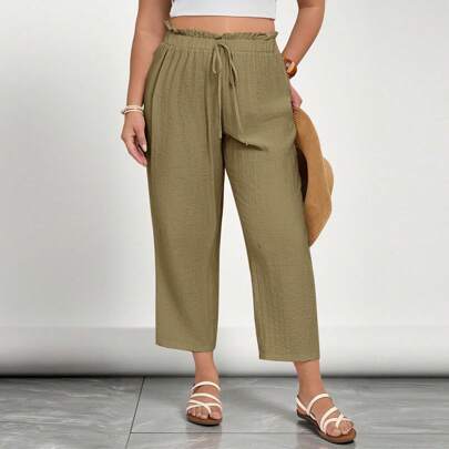 Pantaloni capri in lino color albicocca di taglia comoda per donna, pantaloni in lino, outfit estivi da donna, abbigliamento da spiaggia e abbigliamen