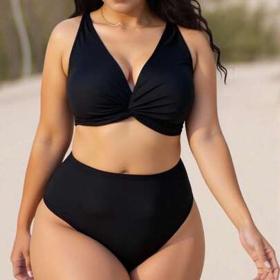 Abbigliamento donna taglie forti, Bikini nero da donna, Costume da bagno tinta unita da donna, Bikini, Costume da bagno per vacanze al mare, Outfit es