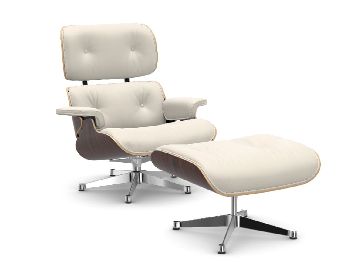 Eames Lounge Chair & Ottoman - Rosewood Santos/Leather Snow/Chrome