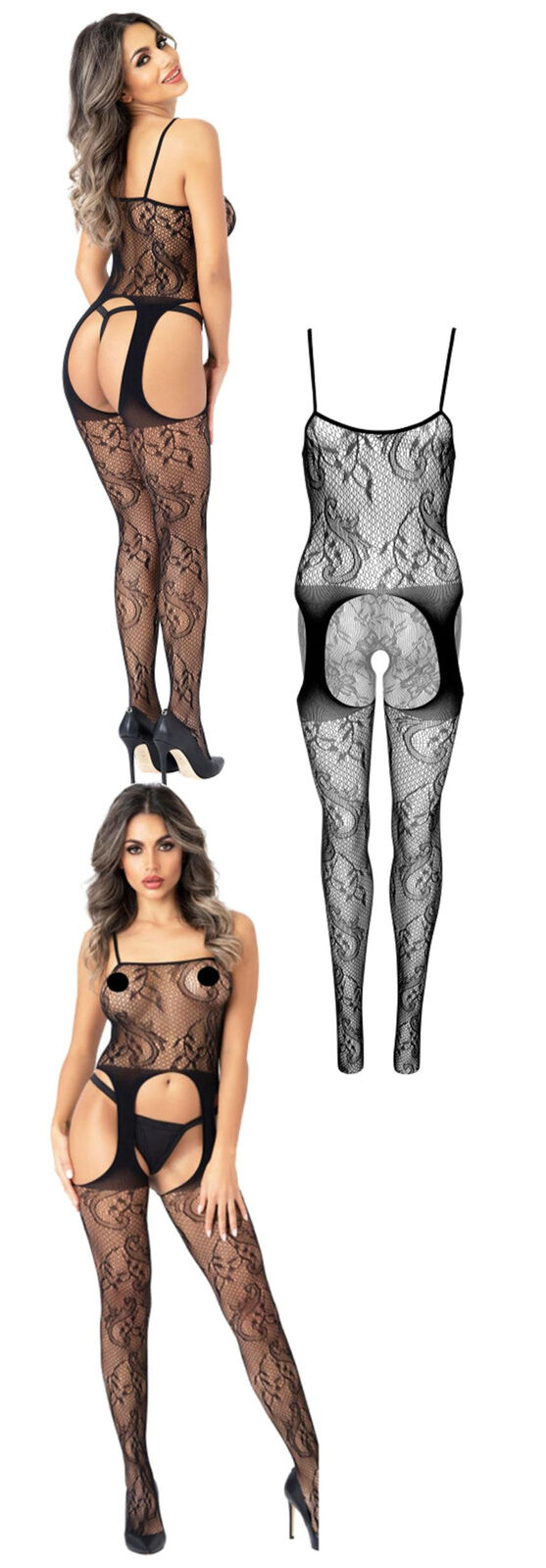 Bodystocking per donna sexy erotica aperto trasparente lingerie per reggicalze