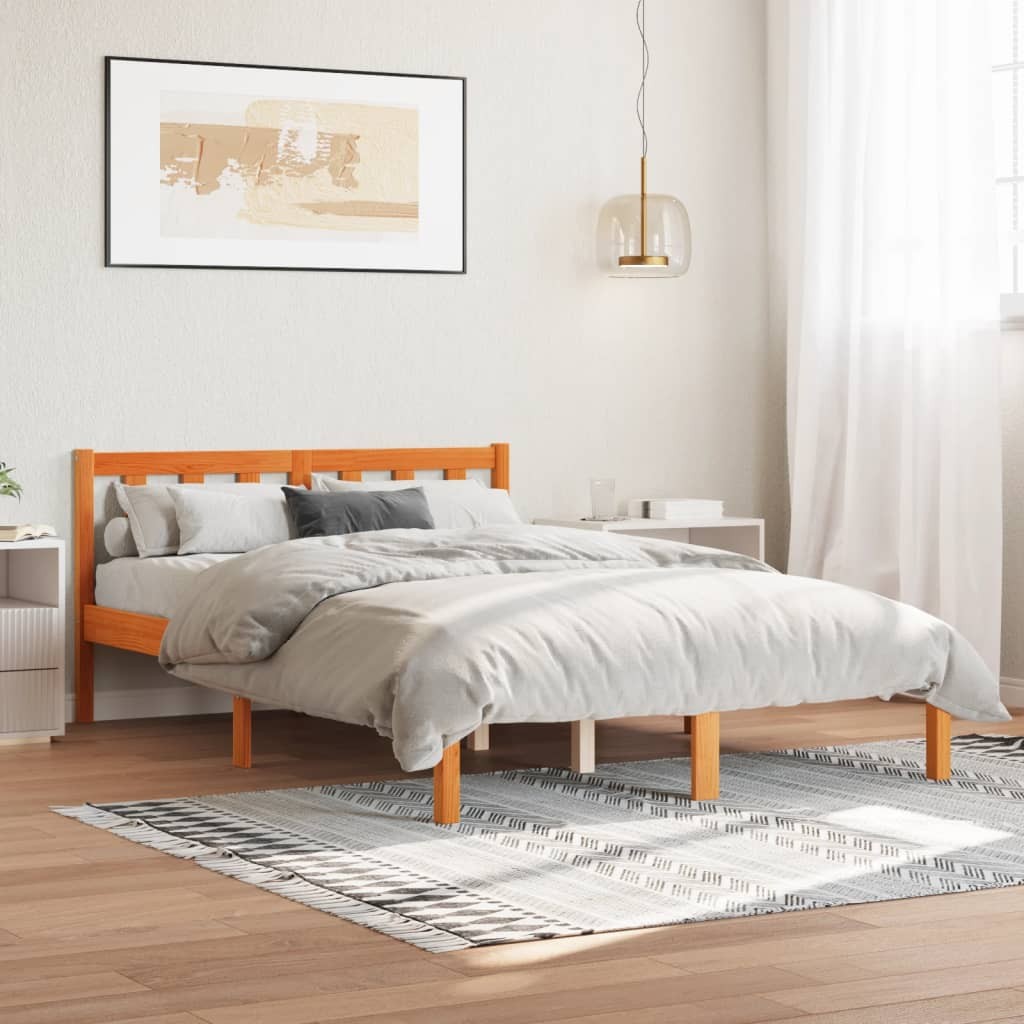 Letto senza Materasso Marrone Cera 135x190 cm in Legno di Pino 2405435