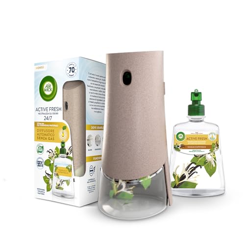 Airwick Active Fresh Deodorante Per Ambienti, Confezione Con 1 Diffusore Automatico Senza Gas, 1 Ricarica Alla Fragranza Vaniglia E Caprifoglio 228Ml,