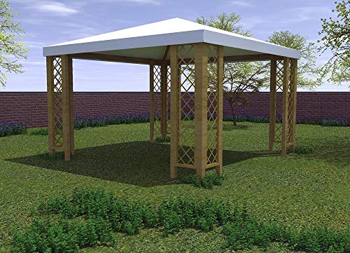 Salone Negozio Online Gazebo 3X3 Con Grigliati In Legno Copertura Idrorepellente