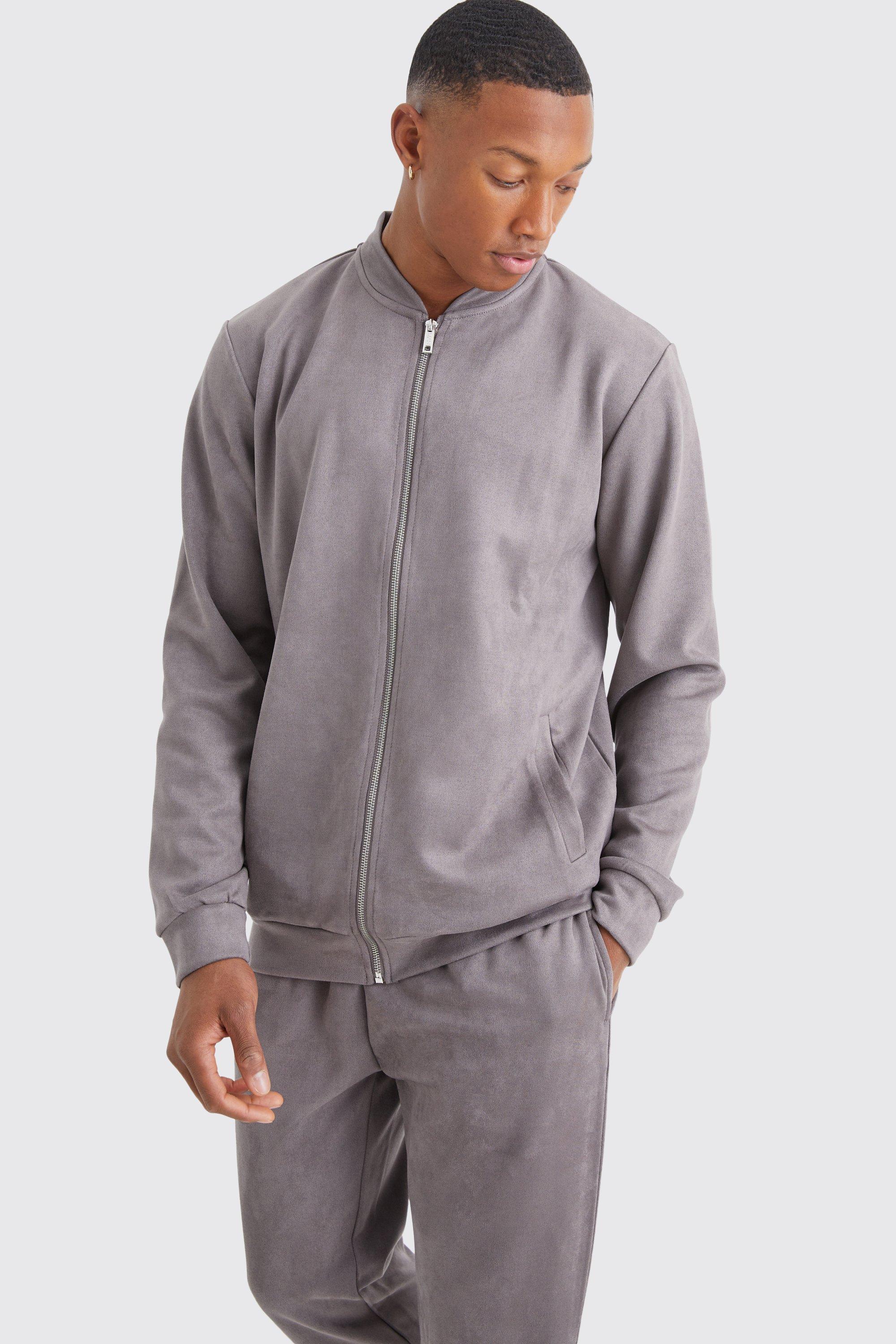 Faux Suede Zip Smart Bomber, Beige