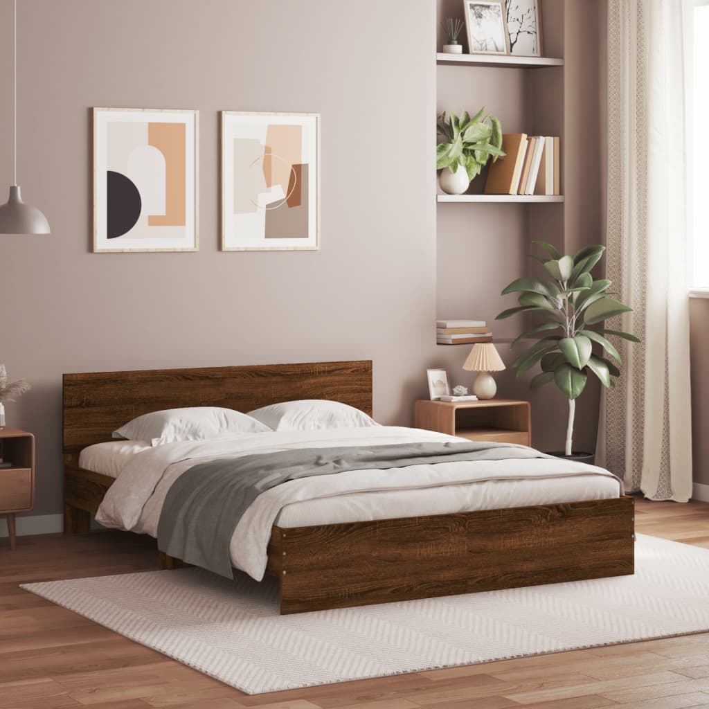 vidaXL Cadre de lit avec tête de lit chêne marron 140x200 cm