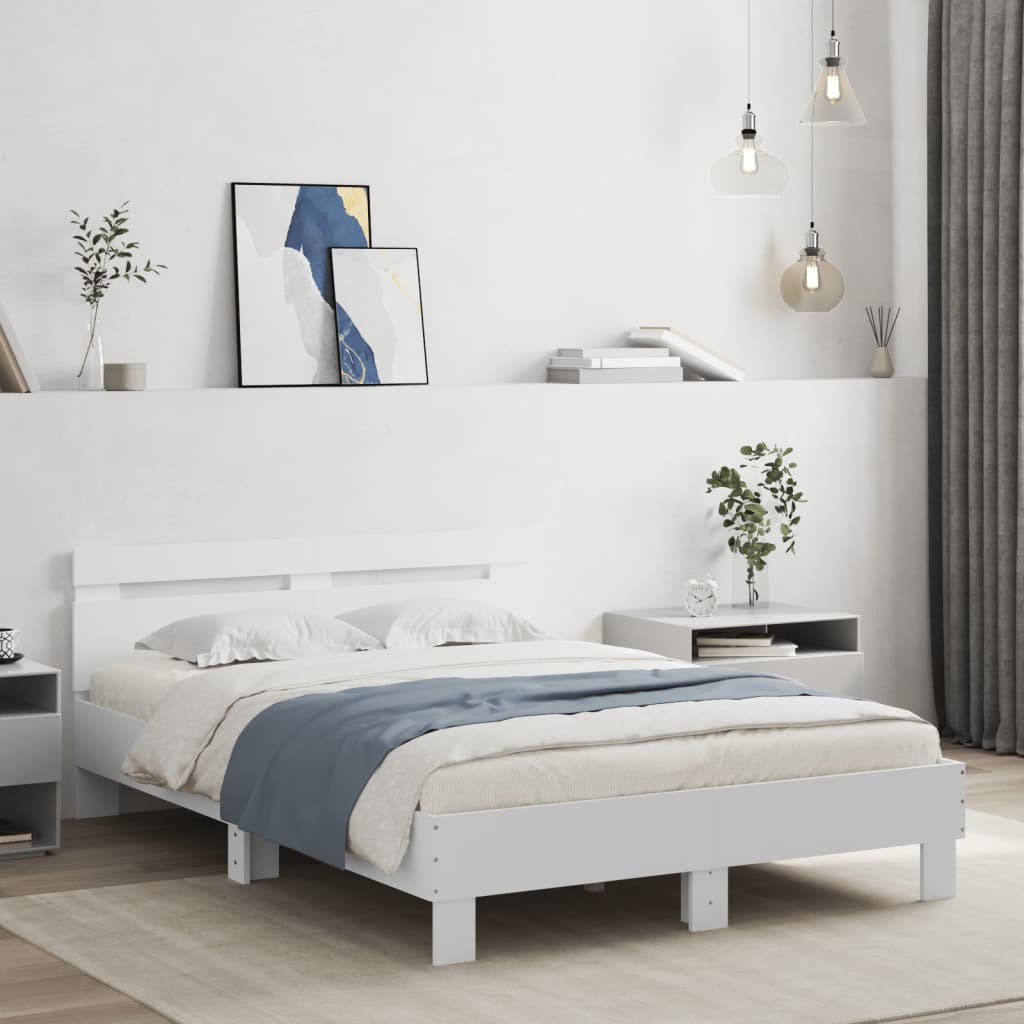 vidaXL Cadre de lit avec tête de lit blanc 120x200cm bois d'ingénierie