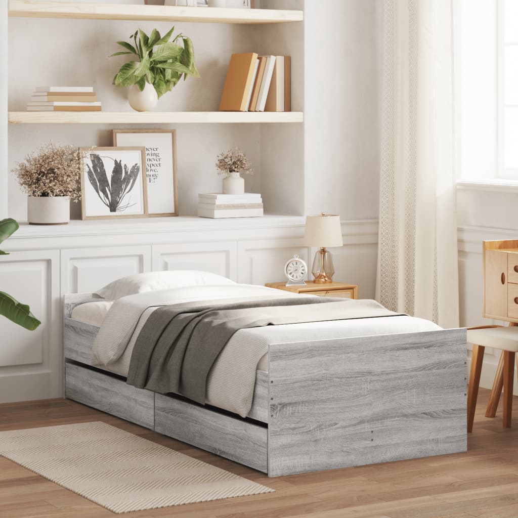 vidaXL Cadre de lit avec tiroirs sonoma gris 100x200 cm