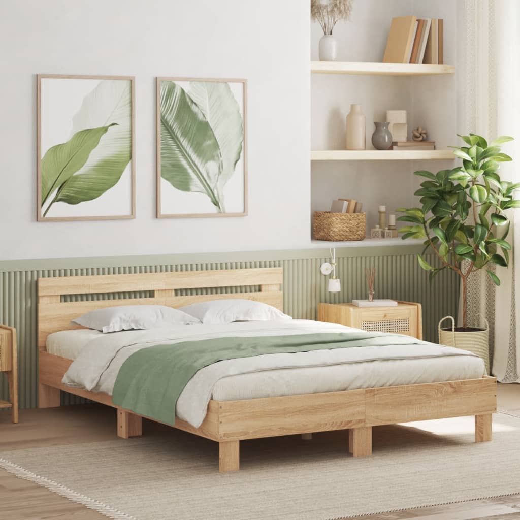 vidaXL Cadre de lit avec tête de lit et LED chêne sonoma 140x200 cm