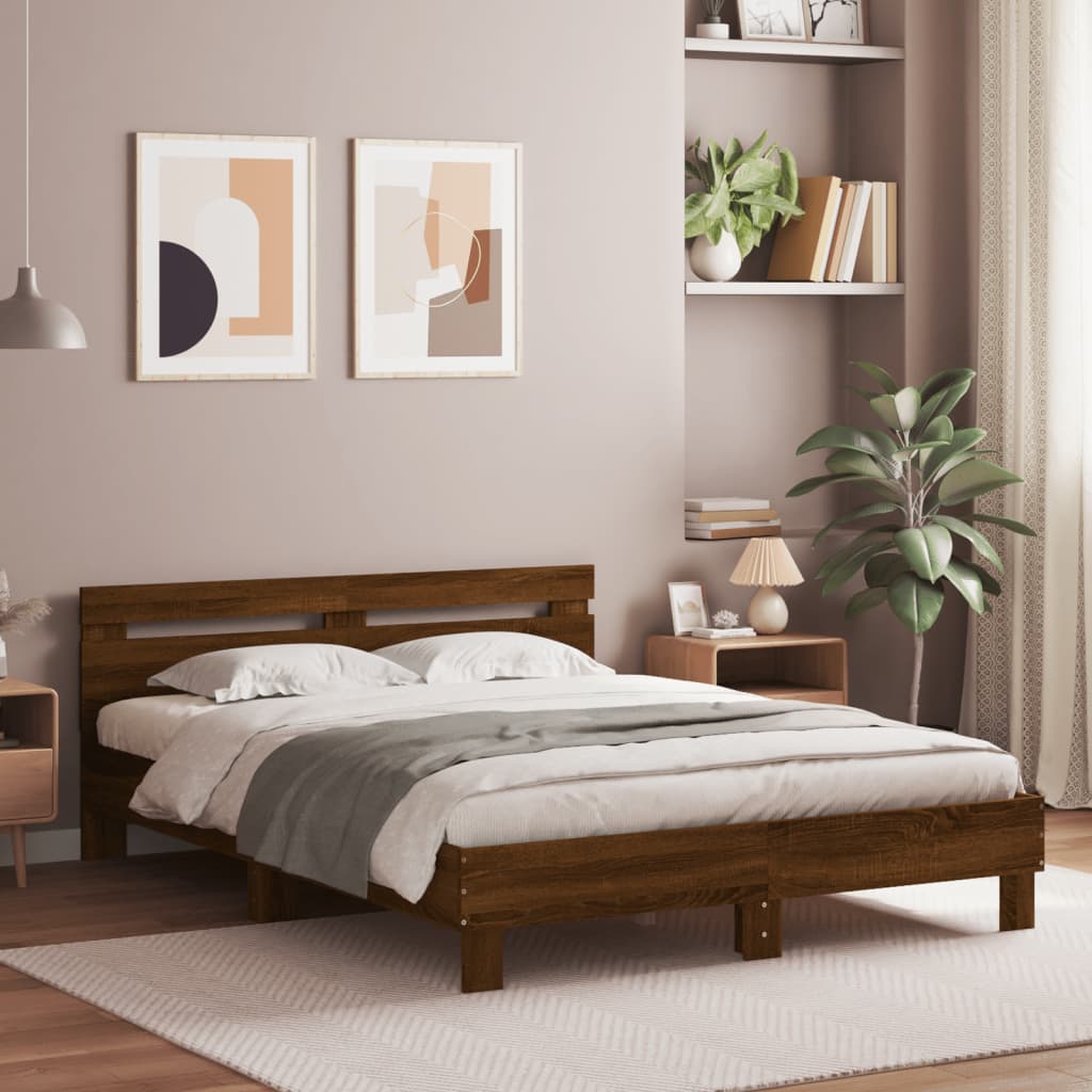 vidaXL Cadre de lit avec tête de lit et LED chêne marron 140x200 cm