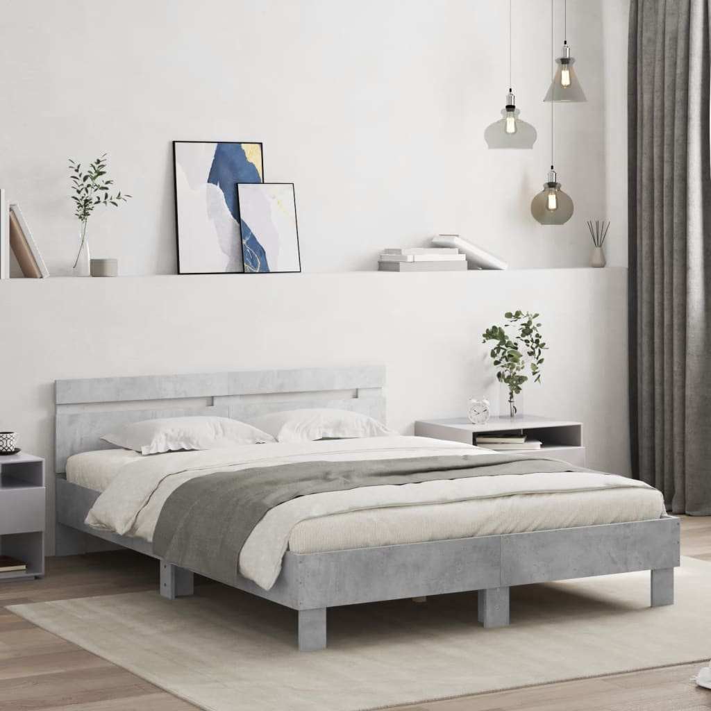 vidaXL Cadre de lit avec tête de lit et LED gris béton 140x200 cm