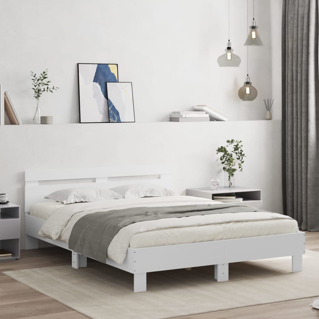 vidaXL Cadre de lit avec tête de lit et LED blanc 140x200 cm