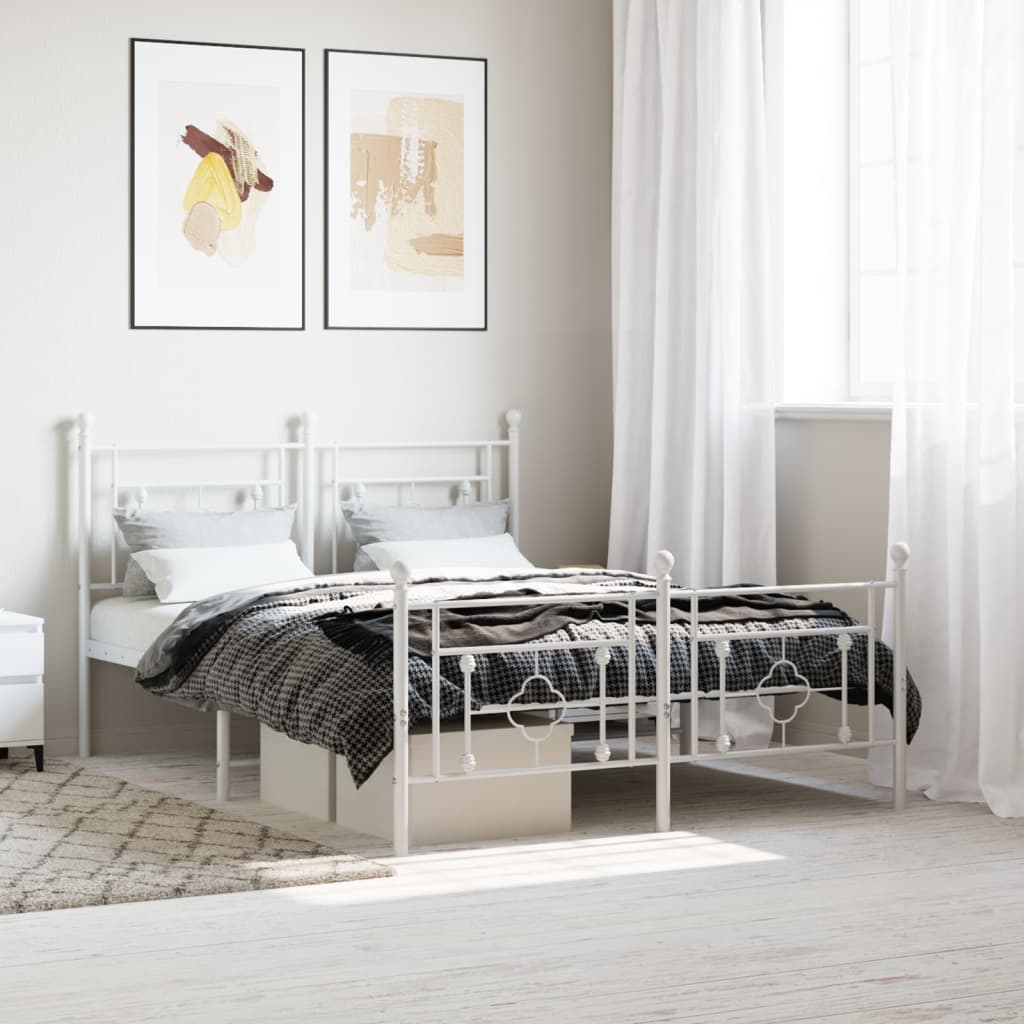 vidaXL Cadre de lit métal avec tête de lit/pied de lit blanc 140x190cm