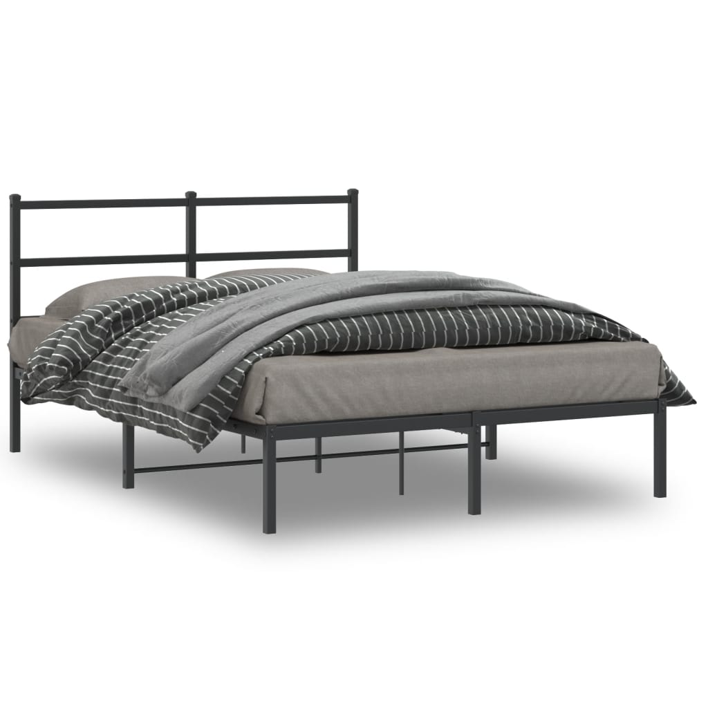 vidaXL Cadre de lit métal avec tête de lit noir 140x190 cm