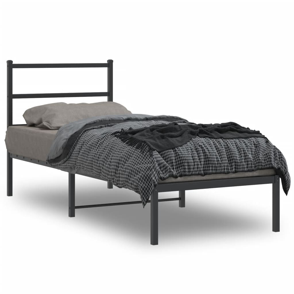 vidaXL Cadre de lit métal avec tête de lit noir 80x200 cm
