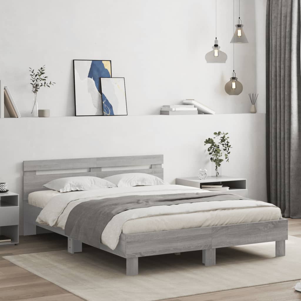 vidaXL Cadre de lit avec tête de lit et LED sonoma gris 140x200 cm