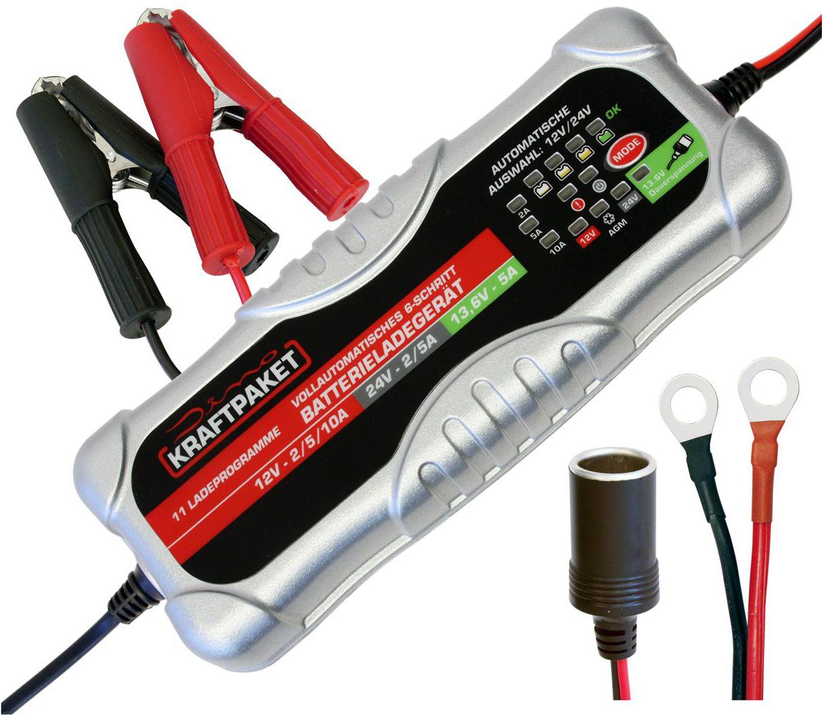 Dino, Batterieladegerät, Vollautomatisches Schritt Batterieladegerät wählbarem Ladestrom und Dauerspannungsausgang (12V, 24V, 10 A)