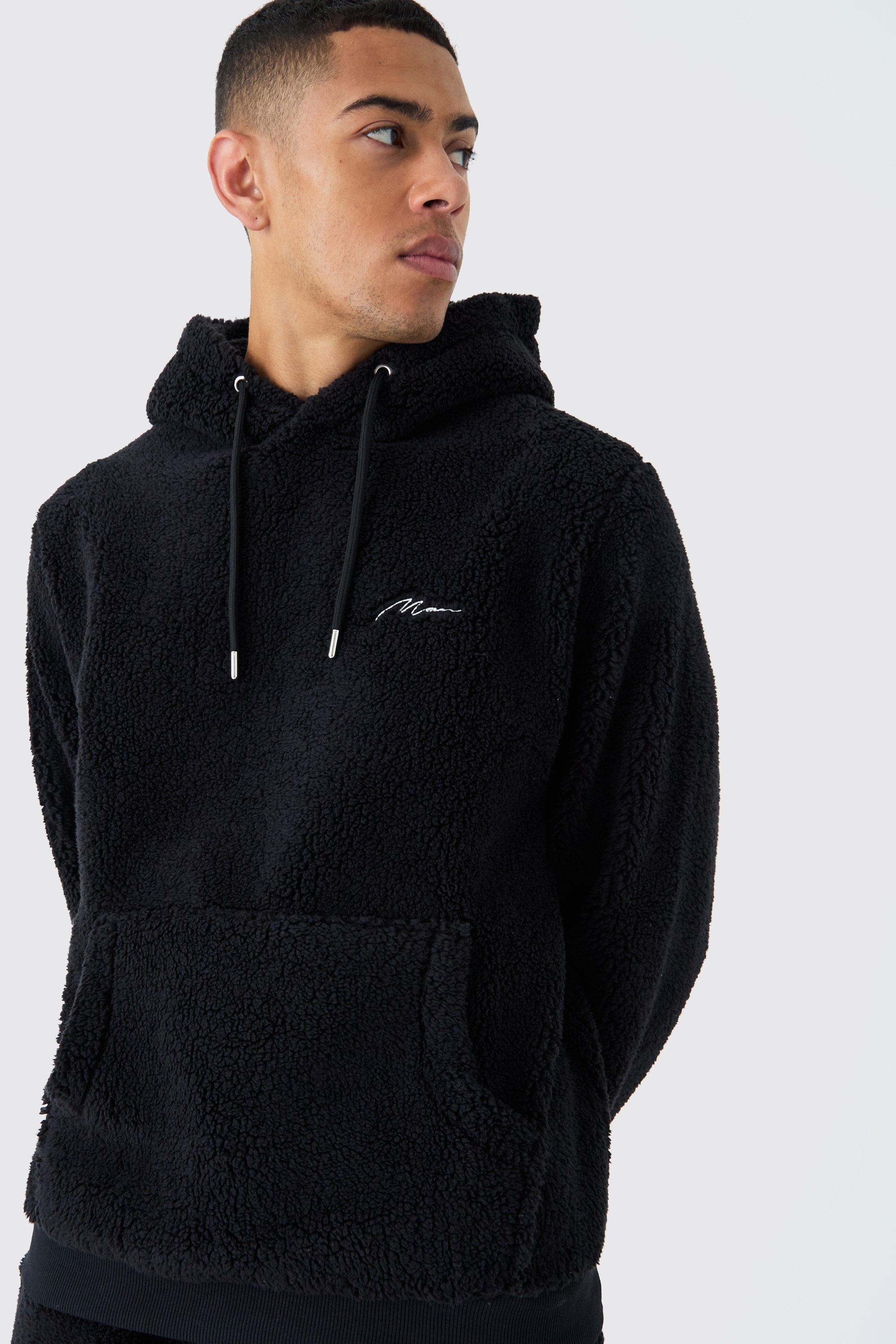 Man Signature Borg Over The Head Hoodie, Nero