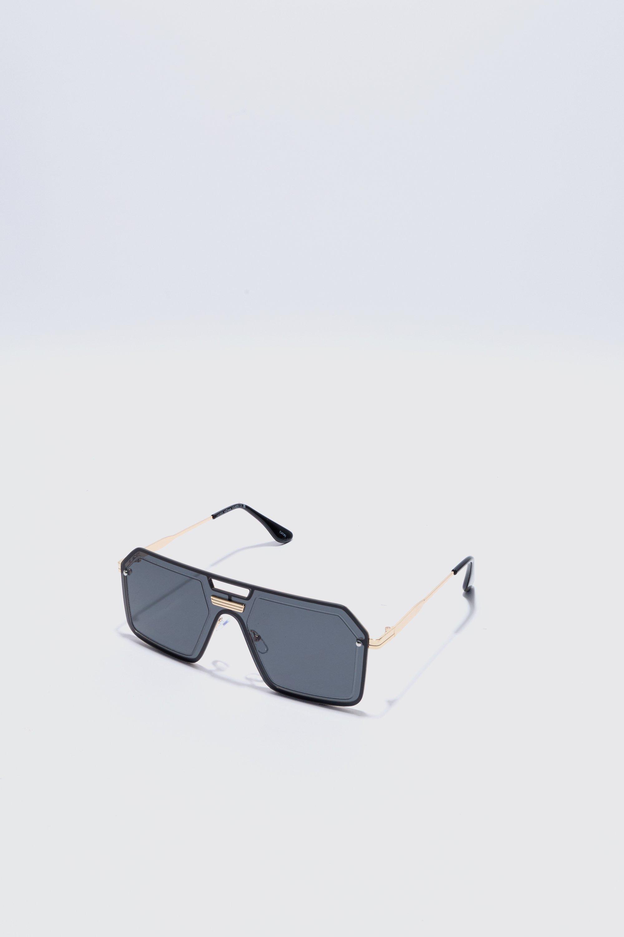 Metal Aviator Detail Sunglasses, Nero
